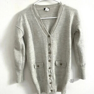 J.Crew women Cardigan Button front Medium Grey Wool preppy Workwear office